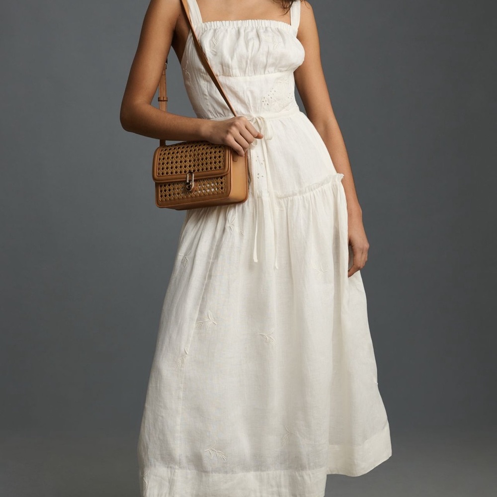 NWT ANTHROPOLOGIE LINEN SQUARE NECK MIDI DRESS